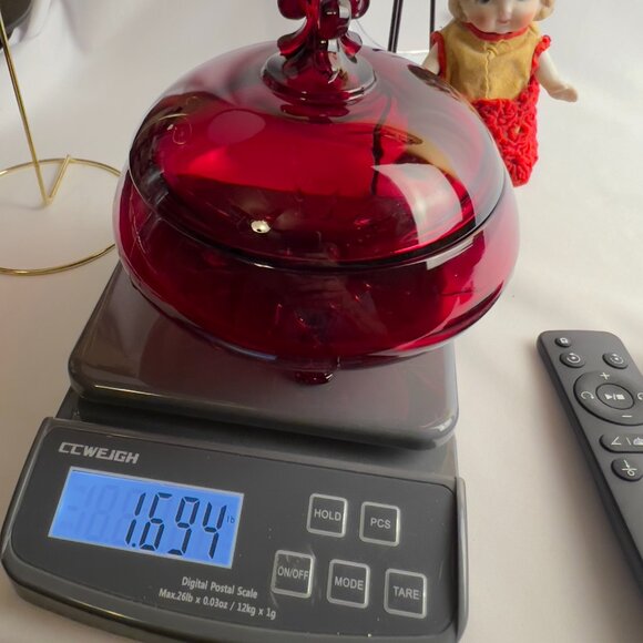 Viking Glass Epic Ruby Red Covered Dish UV Glow Hand Blown Vintage Candy Jar - Picture 10 of 11